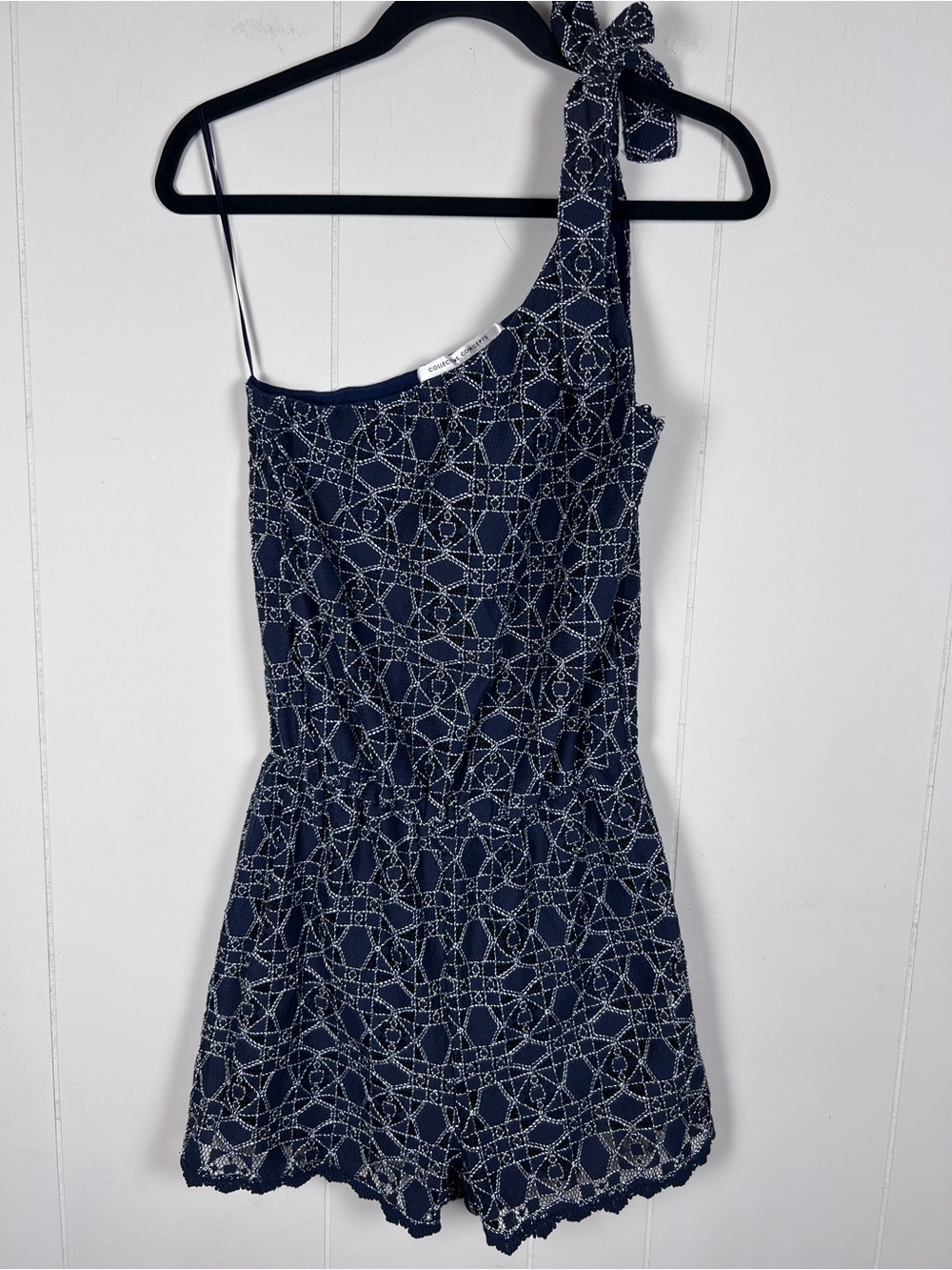 One-Shoulder Textured Romper Dress Midnight Navy/Black Size Small